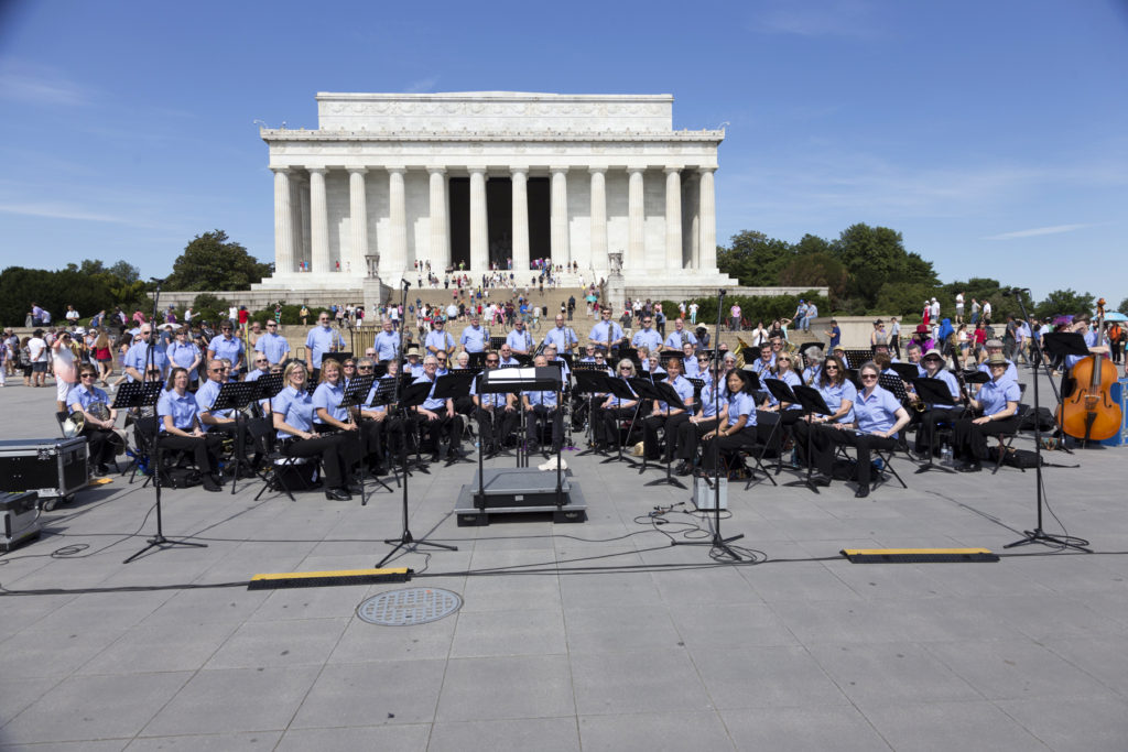 Lake Oswego Millennium Concert Band performing at the Lincoln Memorial